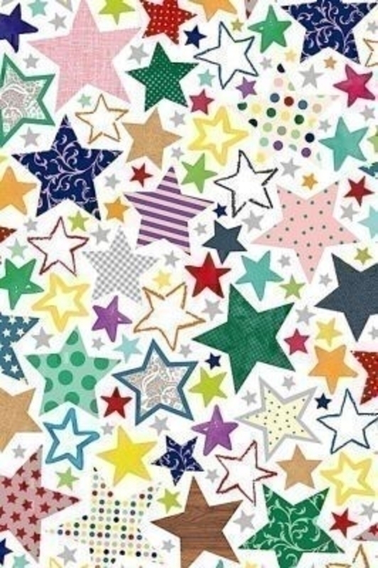 Bright Coloured Stars Roll Wrap Linos by Stewo. Bright White Coated Paper, 80gsm. Size 70cm x 2m.